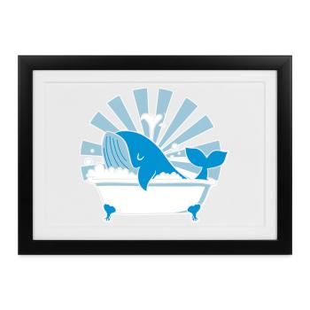 Wal in der Badewanne – Lustiges Ozean Design - Gerahmtes Poster (37 × 27 cm) - Schwarz - Vorne