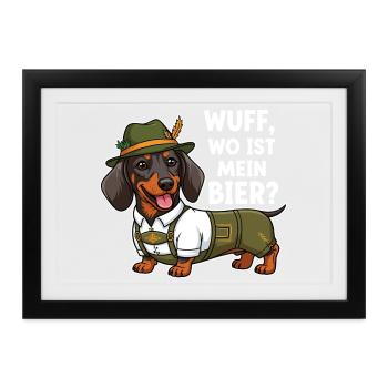 Wuff, wo ist mein Bier ? - Gerahmtes Poster (37 × 27 cm) - Schwarz - Vorne