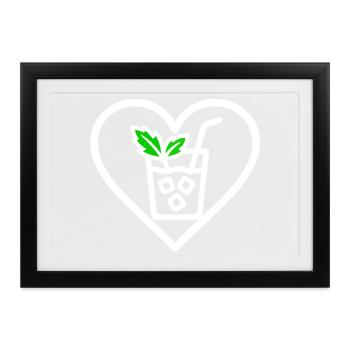 Mojito Herz Cocktail Minze Sommer Getränk - Gerahmtes Poster (37 × 27 cm) - Schwarz - Vorne