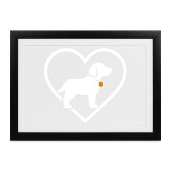 Hund Herz Silhouette Haustier Liebhaber Geschenk - Gerahmtes Poster (37 × 27 cm) - Schwarz - Vorne