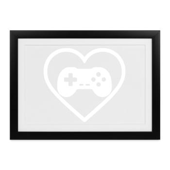 Retro Heart – Vintage-Controller - Gerahmtes Poster (37 × 27 cm) - Schwarz - Vorne