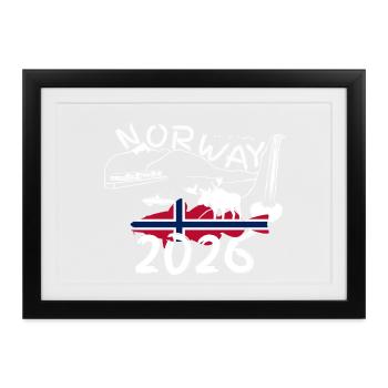 Norwegen 2026 Dorsch mit Bergen und Elch Angeln - Gerahmtes Poster (37 × 27 cm) - Schwarz - Vorne