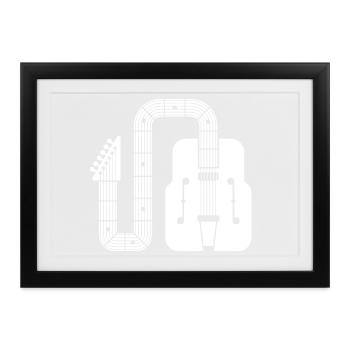 Abstract Shape Retro-Gitarre - Gerahmtes Poster (37 × 27 cm) - Schwarz - Vorne