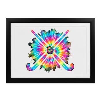 Hockey Kreuz Farbenexplosion - Gerahmtes Poster (37 × 27 cm) - Schwarz - Vorne
