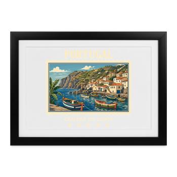 Portugal Câmara de Lobos Vintage Reisemarke - Gerahmtes Poster (37 × 27 cm) - Schwarz - Vorne
