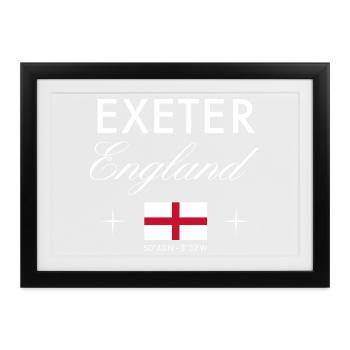 Exeter England Koordinaten Reise Souvenir - Gerahmtes Poster (37 × 27 cm) - Schwarz - Vorne