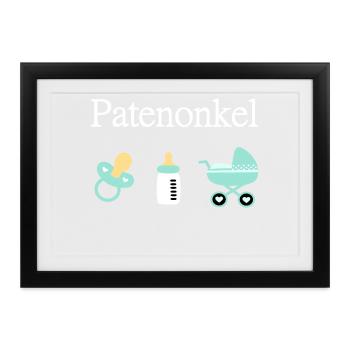 Patenonkel Geburt Junge Taufe - Gerahmtes Poster (37 × 27 cm) - Schwarz - Vorne
