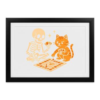 Skeleton meets tiger in board game - Framed poster (37 × 27 cm) - black - Front
