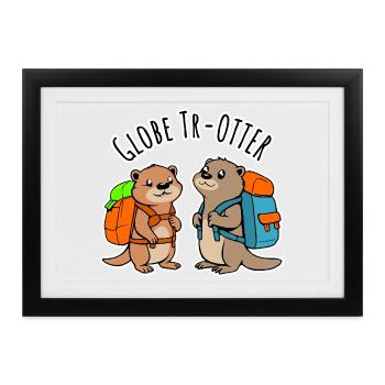 Zwei niedliche Backpacker Otter auf Weltreise - Gerahmtes Poster (37 × 27 cm) - Schwarz - Vorne
