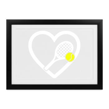 Tennis Herz Schläger Ball Sport Leidenschaft - Gerahmtes Poster (37 × 27 cm) - Schwarz - Vorne