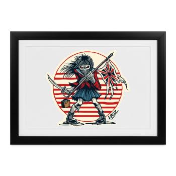 Abtrünnige Samurai-Jungfrau mit zerfetzter Flagge - Gerahmtes Poster (37 × 27 cm) - Schwarz - Vorne