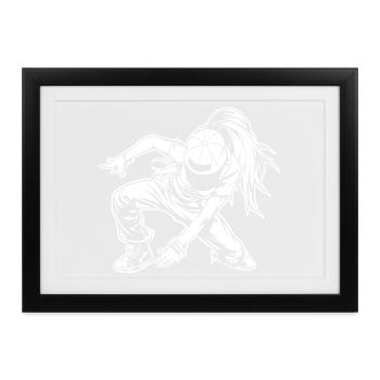 Cartoon B-Girl Zeichnung - Gerahmtes Poster (37 × 27 cm) - Schwarz - Vorne