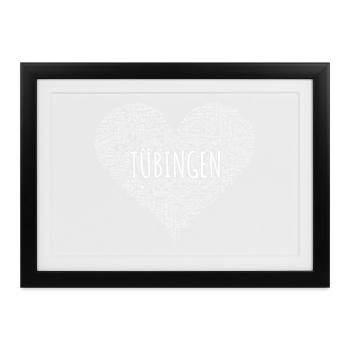 Tübingen Herz Haltestellen & Highlights – Weiß - Gerahmtes Poster (37 × 27 cm) - Schwarz - Vorne