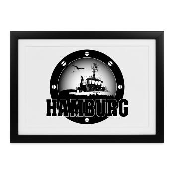 Schlepper im Hamburger Hafen - Gerahmtes Poster (37 × 27 cm) - Schwarz - Vorne