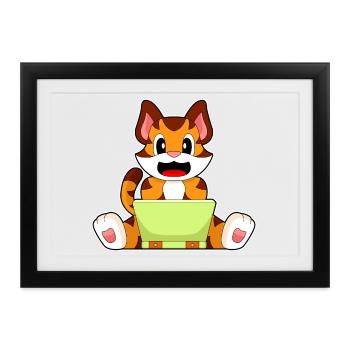 Tiger Laptop - Gerahmtes Poster (37 × 27 cm) - Schwarz - Vorne