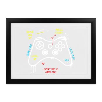 Gamer Controller Graffiti - Gerahmtes Poster (37 × 27 cm) - Schwarz - Vorne
