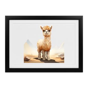 Alpaka im Sonnenlicht - Gerahmtes Poster (37 × 27 cm) - Schwarz - Vorne