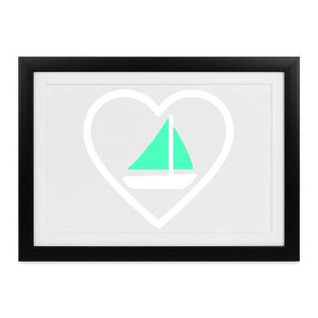 Heart Sailing – Design von Bootsliebhabern - Gerahmtes Poster (37 × 27 cm) - Schwarz - Vorne