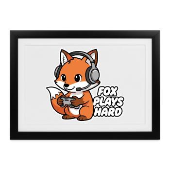 Fuchs mit Headset Spielheld - Gerahmtes Poster (37 × 27 cm) - Schwarz - Vorne