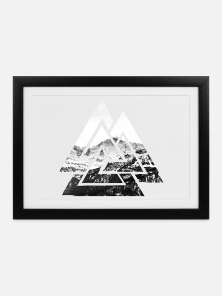 Valknut, Symbol von Odin - Mit Gebirge - Gerahmtes Poster (37 × 27 cm) - Schwarz