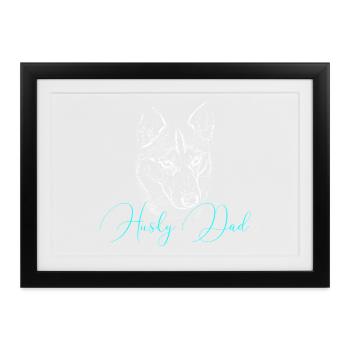 Husky Dad Silhouette Neon Script - Gerahmtes Poster (37 × 27 cm) - Schwarz - Vorne