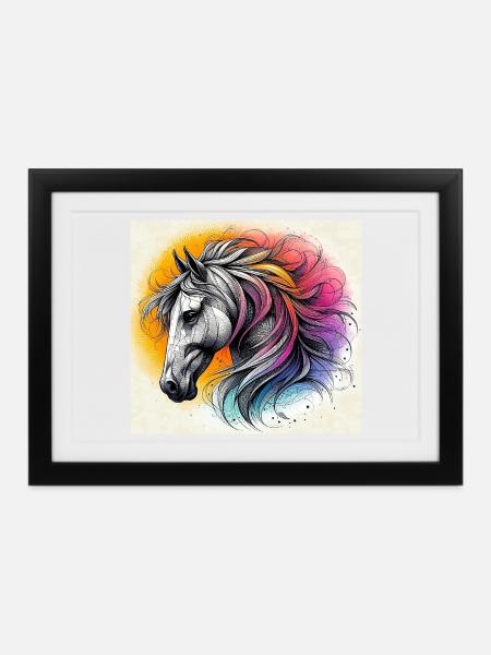 Pferd - Gerahmtes Poster (37 × 27 cm) - Schwarz
