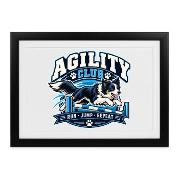 Agility Hund Club Sprung über Hürde - Gerahmtes Poster (37 × 27 cm) - Schwarz - Vorne