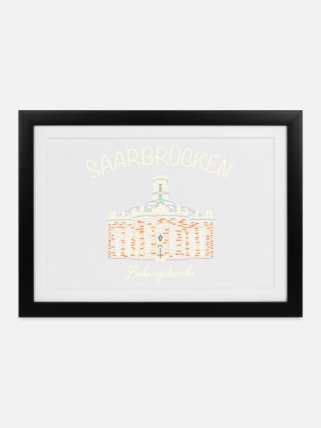 Saarbrücken, Ludwigskirche - Gerahmtes Poster (37 × 27 cm) - Schwarz