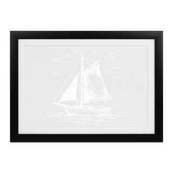 Segelboot hand gezeichnet - Gerahmtes Poster (37 × 27 cm) - Schwarz - Vorne
