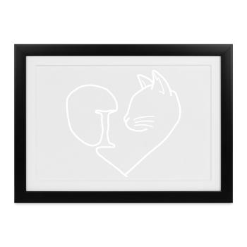 Katzen Herz Tierliebe - Gerahmtes Poster (37 × 27 cm) - Schwarz - Vorne