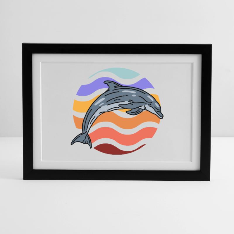 Dolphin in wave pattern Framed poster (37 × 27 cm)