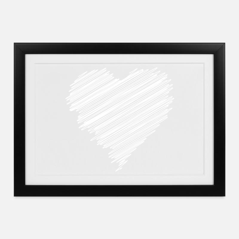 White scribble love heart - Framed poster (37 × 27 cm) - black