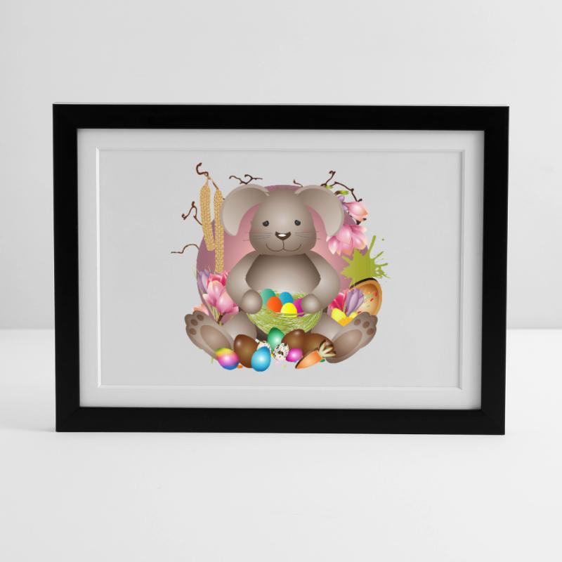 small Easter with Easter nest full of Easter eggs Framed poster (37 × 27 cm)