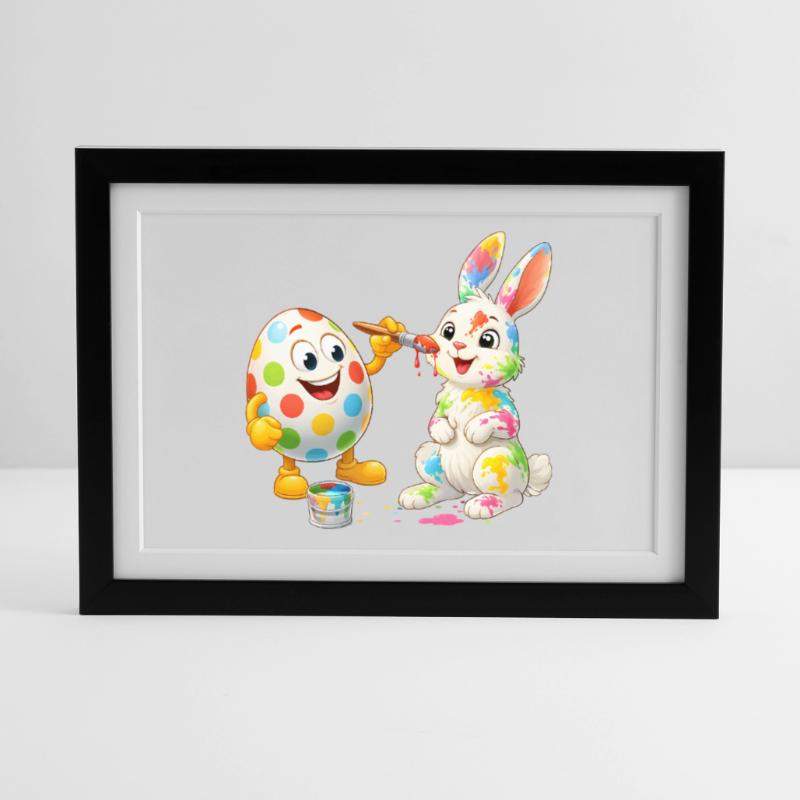 Funny Easter Egg Paints Happy Easter Bunny Framed poster (37 × 27 cm)