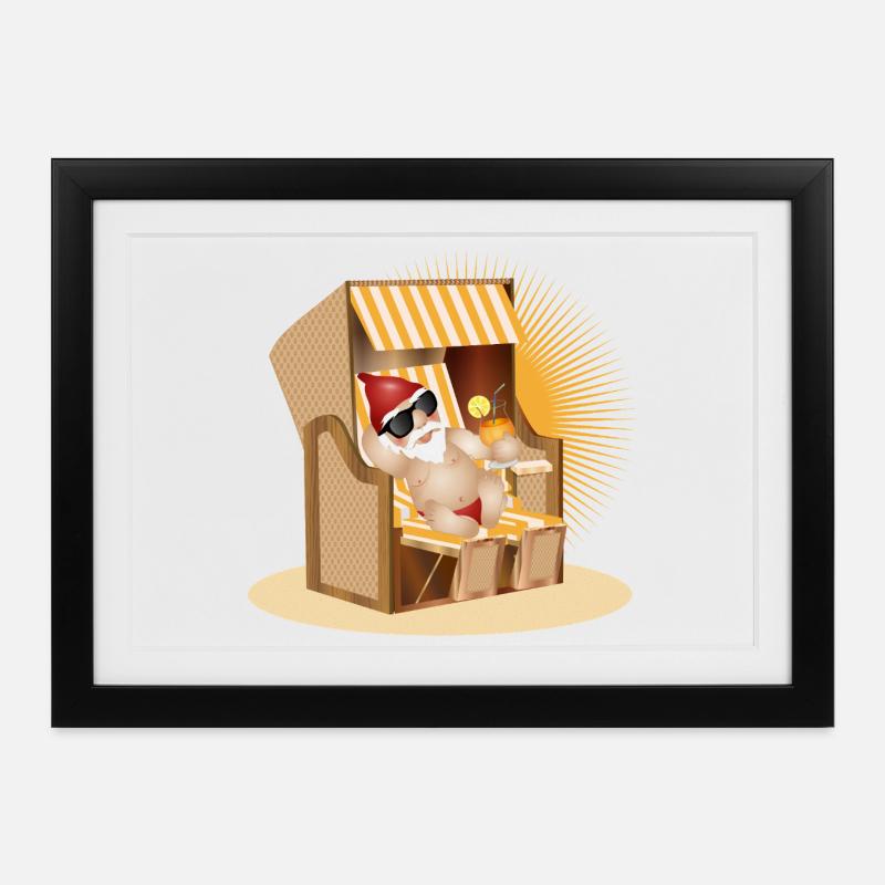 Nain de jardin cool sur la plage - Affiche encadrée (37 × 27 cm) - noir