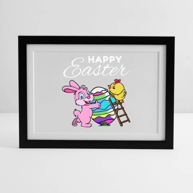 Happy easter bunny easter bunny chick hen egg Framed poster (37 × 27 cm)