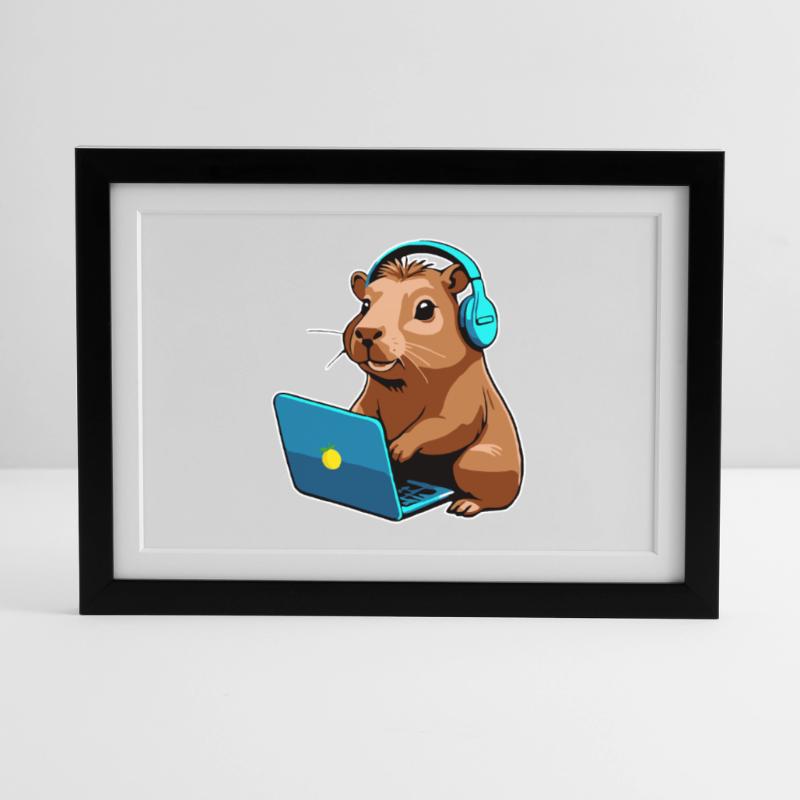 Capybara Programmeur Codeur Ordinateur Affiche encadrée (37 × 27 cm)