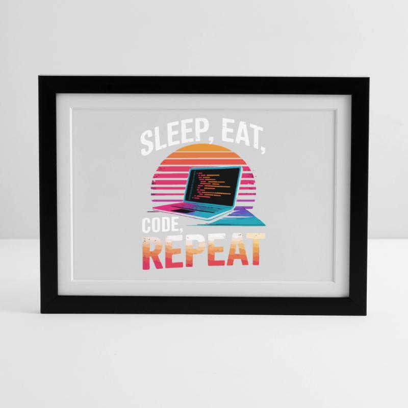Schlaf Essen Code Wiederholen Geschenk Programmierer Entwickler Gerahmtes Poster (37 × 27 cm)