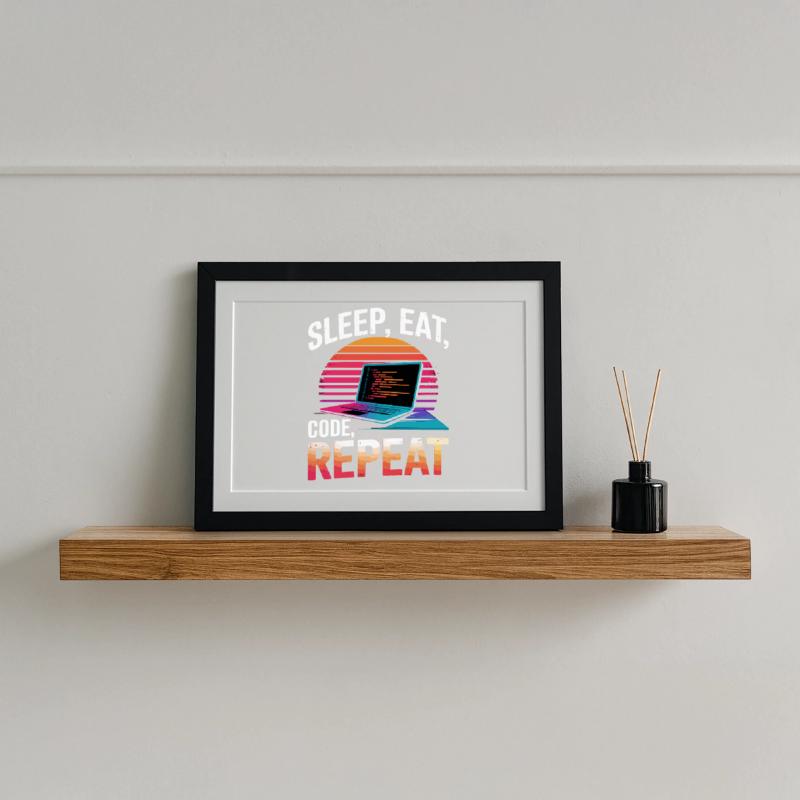 Schlaf Essen Code Wiederholen Geschenk Programmierer Entwickler Gerahmtes Poster (37 × 27 cm)