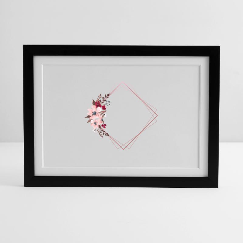Flowers in Rectangular Frame / Pink Tones Framed poster (37 × 27 cm)