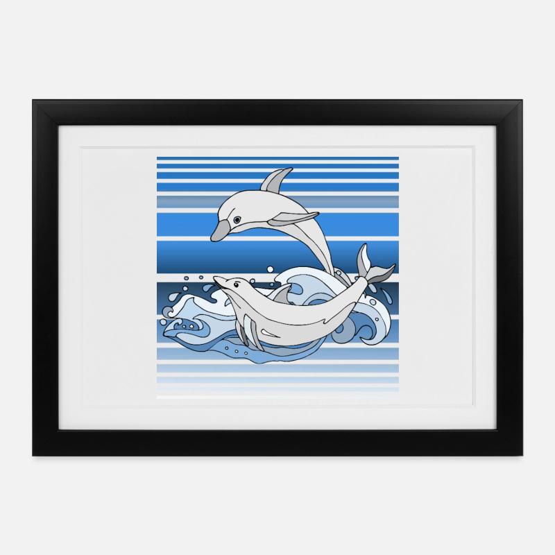 Dauphins - Affiche encadrée (37 × 27 cm) - noir
