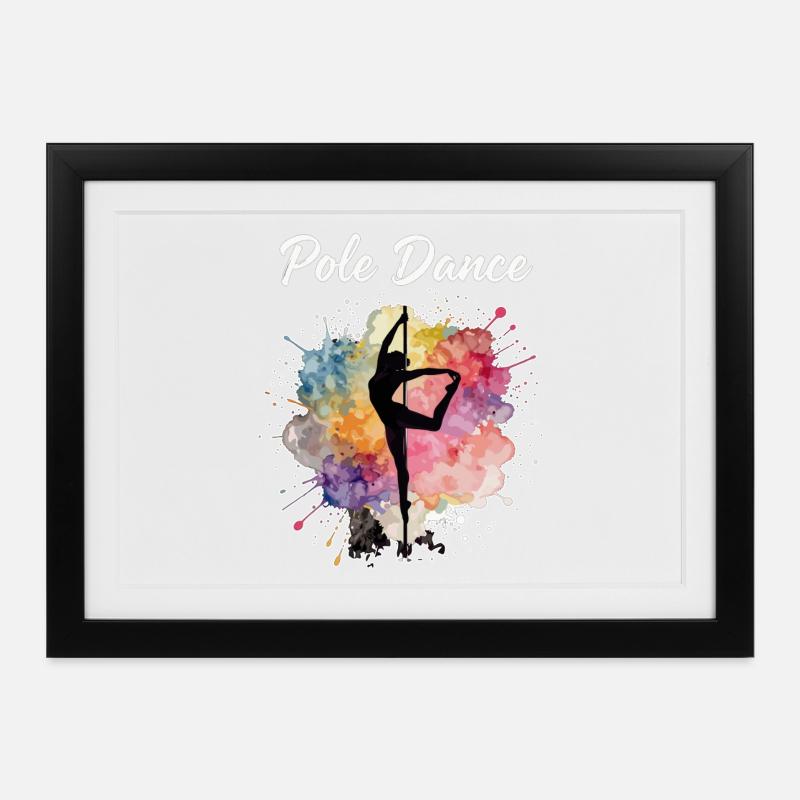 Pole Dance Silhouette – Aquarell Kunst Design - Gerahmtes Poster (37 × 27 cm) - Schwarz