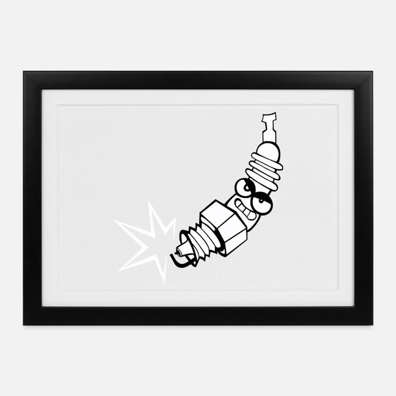 Spark plug comic with face - Framed poster (37 × 27 cm) - black