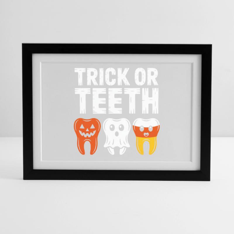 Trick oder Teeth Halloween-Trio Gerahmtes Poster (37 × 27 cm)