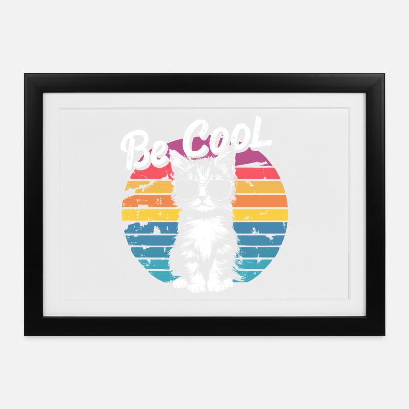 Be Cool Retro Cat Sunglasses - Framed poster (37 × 27 cm) - black