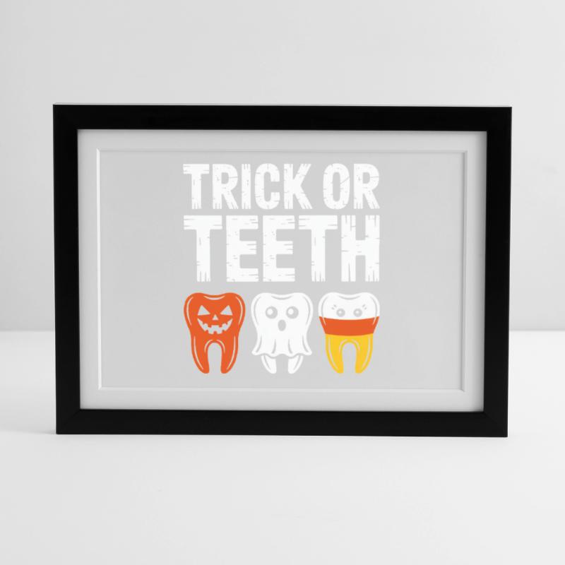 Trick oder Teeth Halloween-Trio Gerahmtes Poster (37 × 27 cm)
