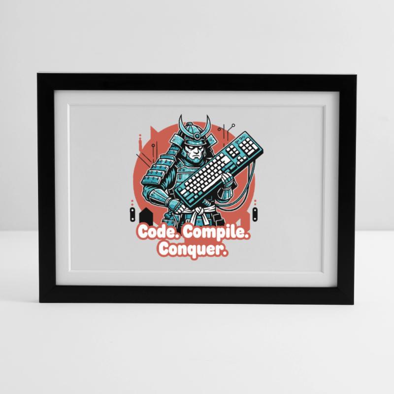 Code Battle Samurai with Keyboard Framed poster (37 × 27 cm)