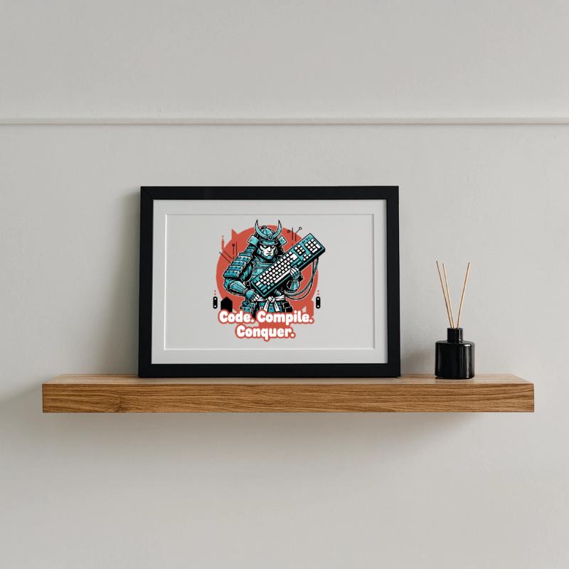 Code Battle Samurai with Keyboard Framed poster (37 × 27 cm)