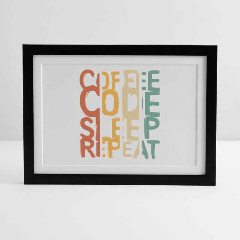 Coffee Code Sleep Repeat – Conception pour les développeurs Affiche encadrée (37 × 27 cm)
