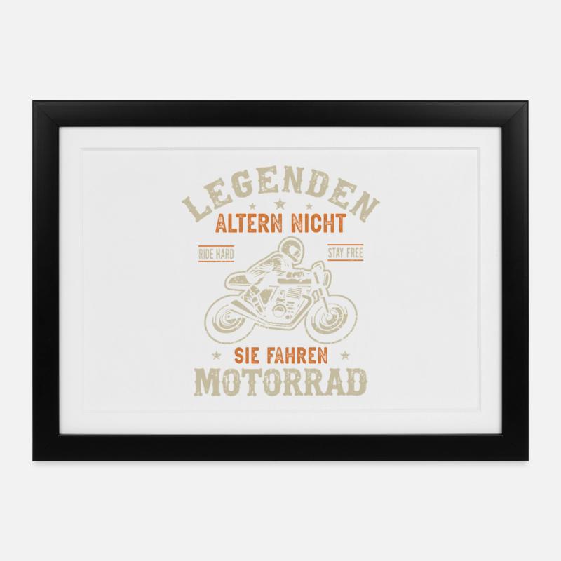 Motorcycle Biker Motorcyclist Pensioner Legend - Framed poster (37 × 27 cm) - black